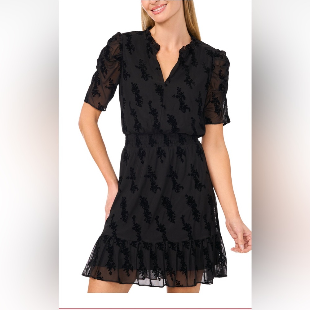 NWT CeCe Black Floral Midi Dress